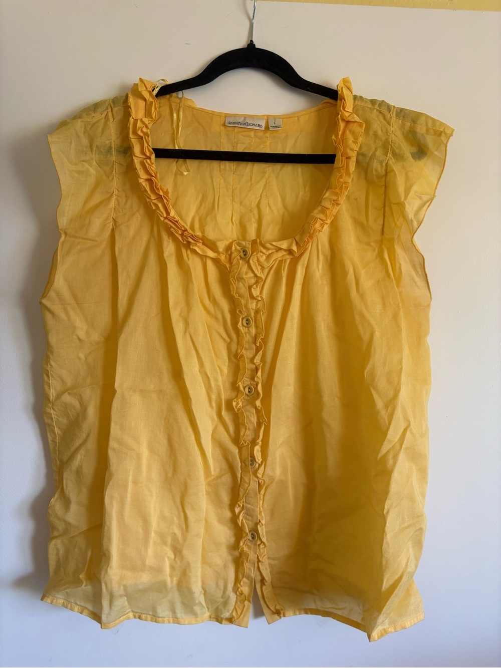 Sleeveless Ruffle-Trim Button Front Blouse in Yellow - Women